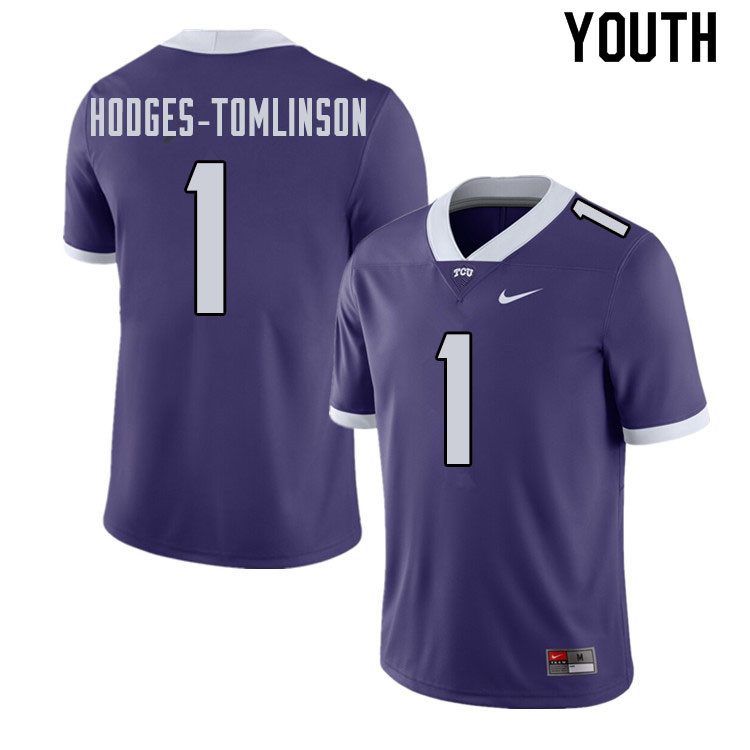 Youth #1 Tre'Vius Hodges-Tomlinson TCU Horned Frogs College Football Jerseys Sale-Purple - Click Image to Close